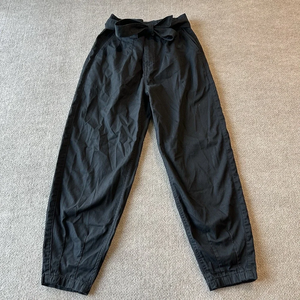 Polo Ralph Lauren Belted Twill Woman's Trousers Black Size 00 - Picture 1 of 9